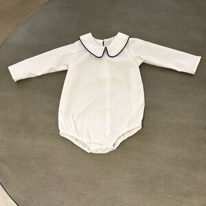 Beaufort Bonnet Company TBBC -Peter Pan collar White navy Sleeve Baby Onesie 12M